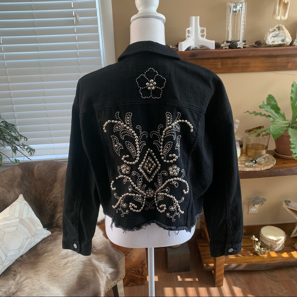 Express Bolero Inspired Stud and Beaded Black Denim Jean Cutoff Jacket